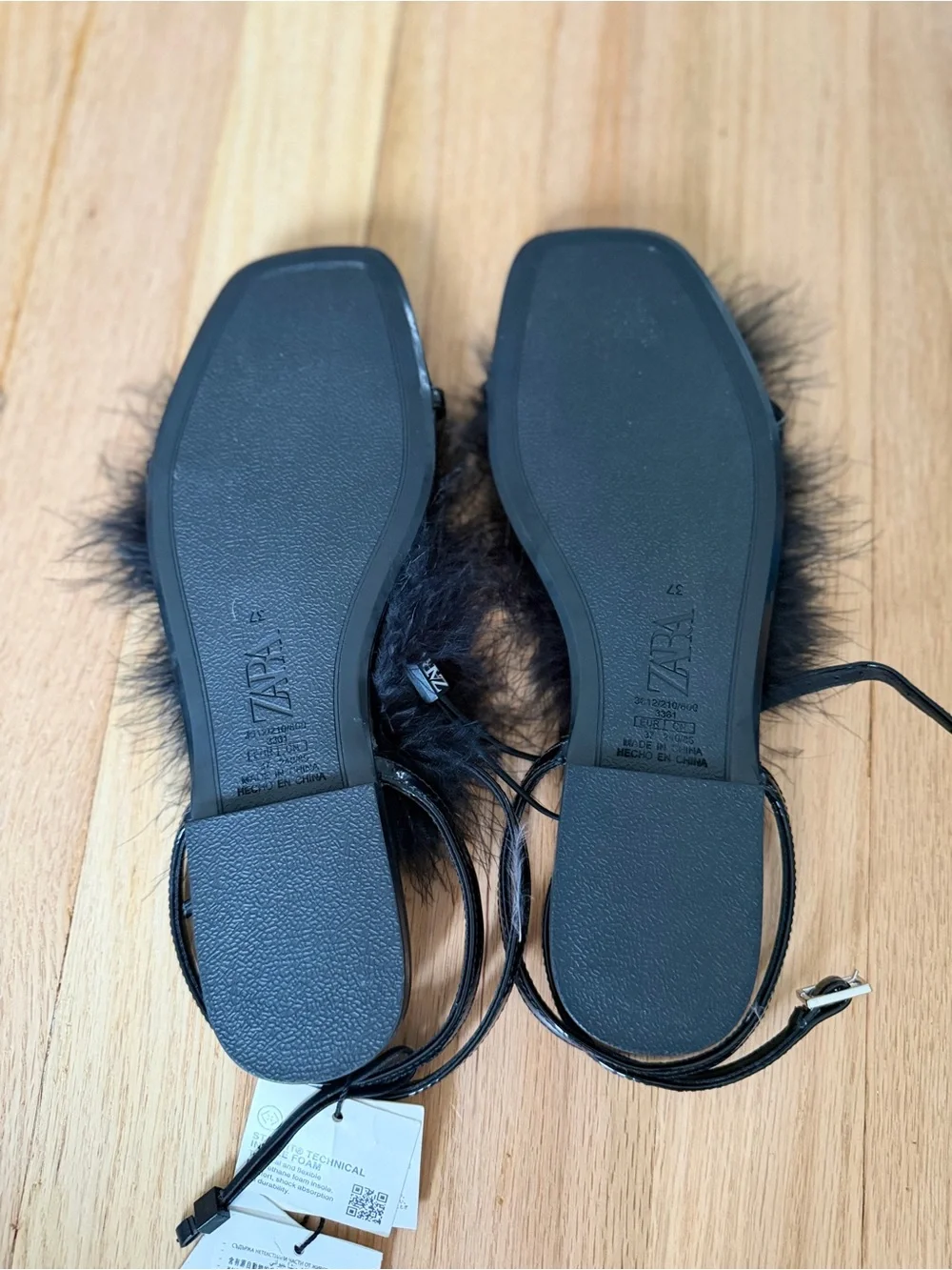 Zara Black Feather-Trim Strappy Sandals - Picture 6 of 6